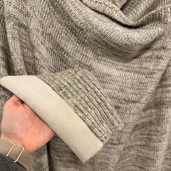 XL Cream/Tan Kitted Cardigan & Cowel Neck with Suede - Picture 3 of 5